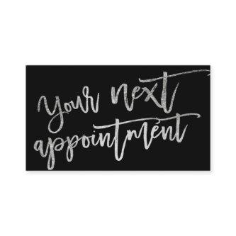 Modern elegant silver script typography black appointment card