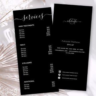 Modern Elegant Simple Black Spa Salon Service Menu