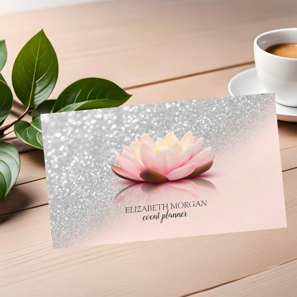 Modern Elegant Stylish Silver Glitter Bokeh Lotus