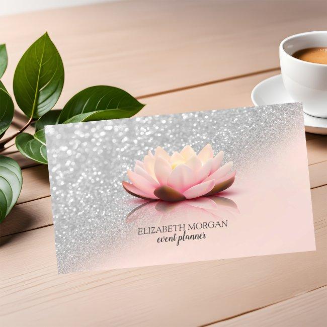 Modern Elegant Stylish Silver Glitter Bokeh Lotus