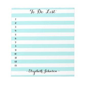 Modern Elegant Trendy Aqua Striped Home To Do List Notepad