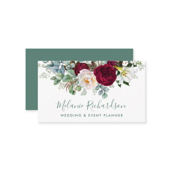 Modern Elegant Watercolor Greenery Burgundy Floral