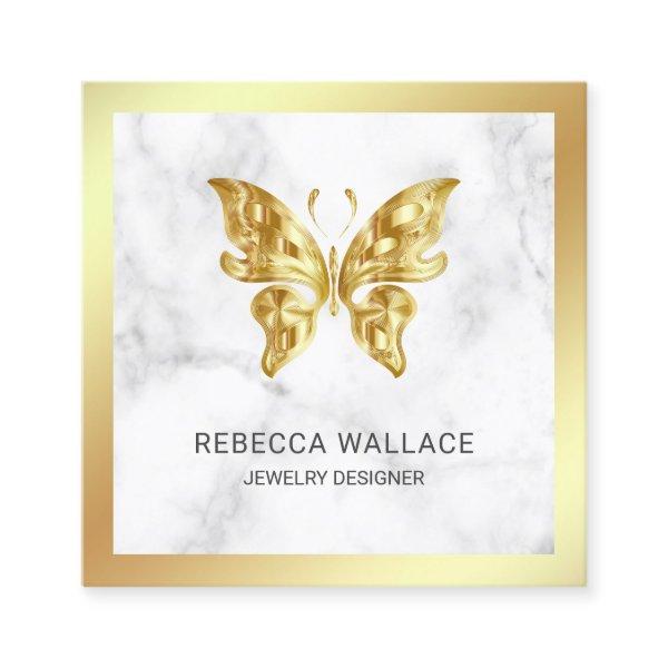 Modern Elegant White Marble Gold Foil Butterfly Square