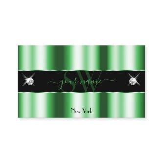 Modern Emerald Green Black Sparkle Jewels Initials