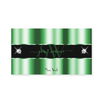 Modern Emerald Green Black Sparkle Jewels Initials