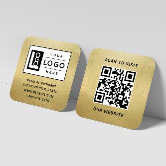 Modern Faux Gold Foil Custom Logo and QR Code Square