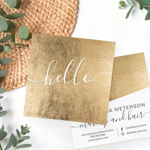 Modern faux gold foil script beauty girly hello square