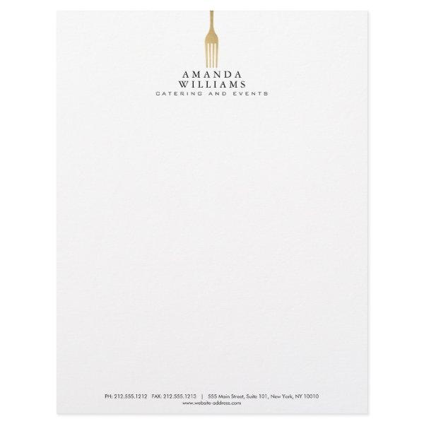 Modern Faux Gold Fork Catering Logo Letterhead