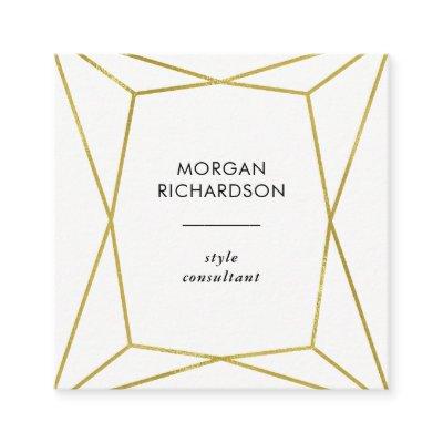 Modern Faux Gold Geometric on White Square