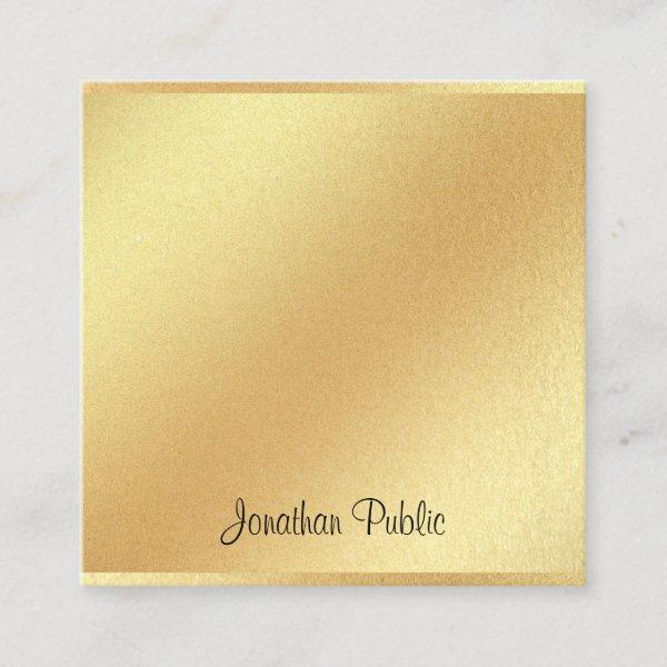 Modern Faux Gold Glitter Hand Script Elegant Plain Square