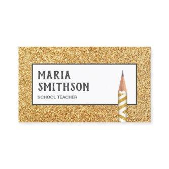 Modern Faux Gold Glitter Pencil School Teacher