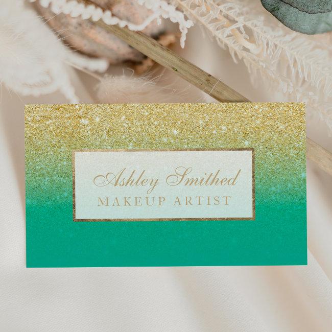 Modern faux gold glitter turquoise ombre makeup