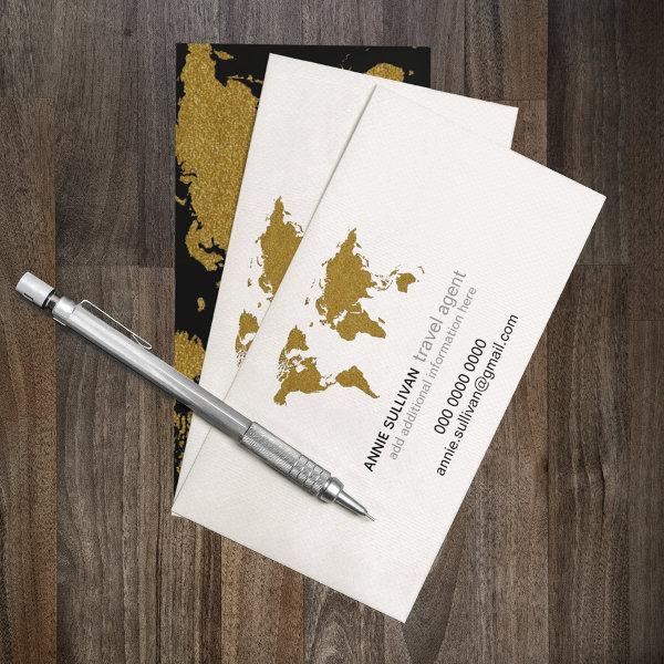 Modern Faux Gold World Map Prof. Travel Agent