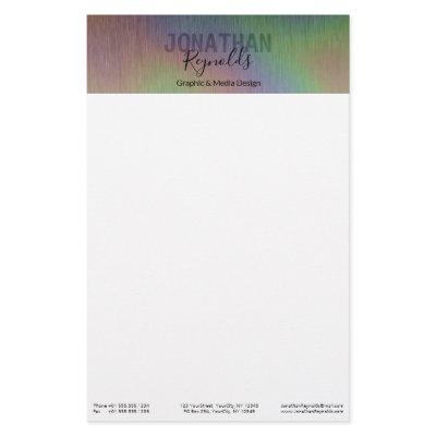 Modern Faux Holographic Metal Name Monogram Stationery