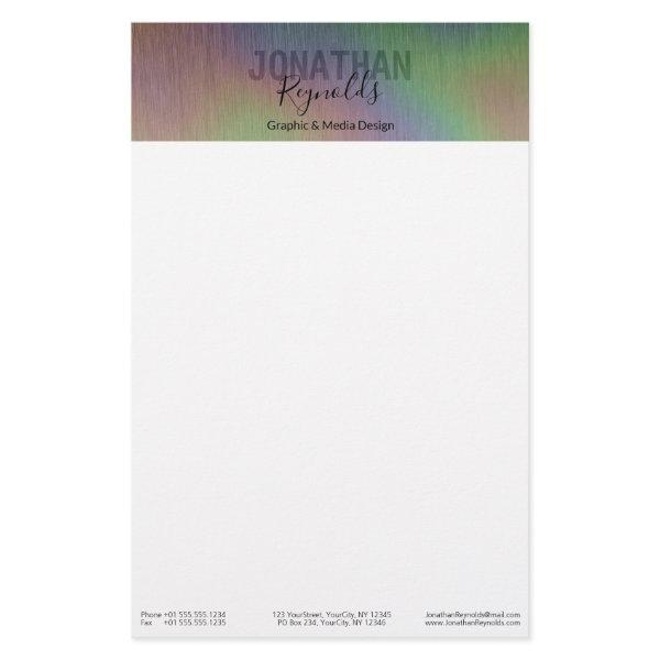 Modern Faux Holographic Metal Name Monogram Stationery