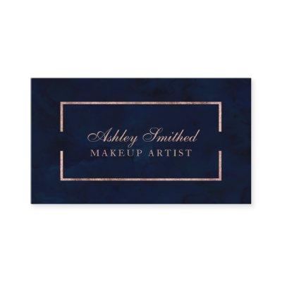 Modern faux rose gold frame navy watercolor makeup