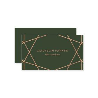 Modern Faux Rose Gold Geometric on Dark Green