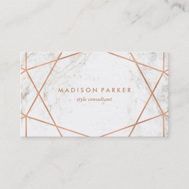 Modern Faux Rose Gold Geometric on White Marble