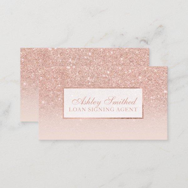 Modern faux rose gold glitter blush ombre notary