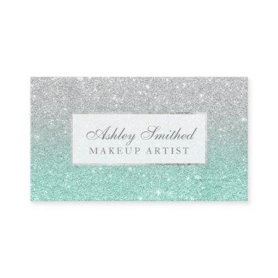Modern faux silver glitter aqua ombre makeup