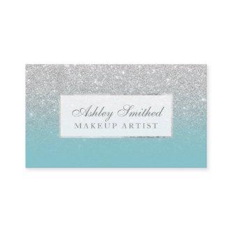 Modern faux silver glitter blue ombre makeup