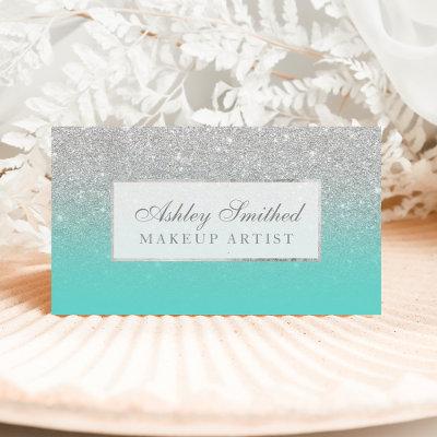 Modern faux silver glitter teal ombre makeup