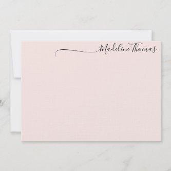 Modern Feminine Black Pink Script Calligraphy name Note Card