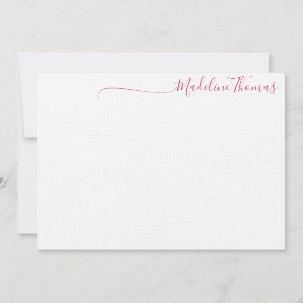 Modern Feminine Blush Pink Script Calligraphy name Note Card