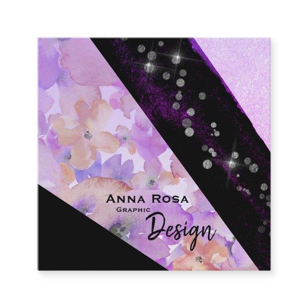 *~* Modern Floral Abstract Glitter Geometric Black Square