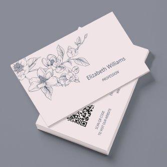 Modern Floral Blush Pink Magnolia | QR Code
