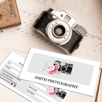 Modern Floral Camera Photographer Gift Certificate