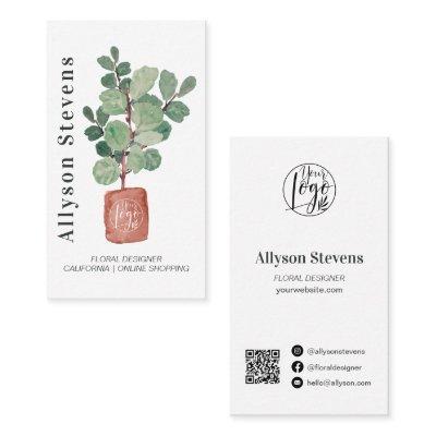 Modern floral designer plant fig logo qr code