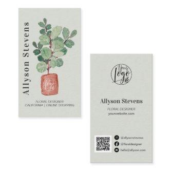 Modern floral designer plant fig logo qr code