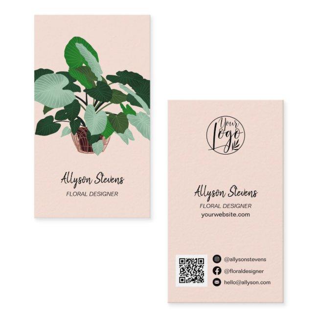 Modern floral designer plant pink logo qr code
