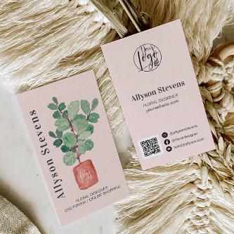 Modern floral designer plant pink logo qr code