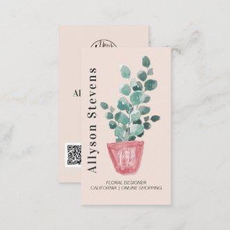 Modern floral designer plant pink logo qr code