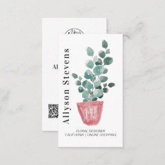 Modern floral designer plant white logo qr code