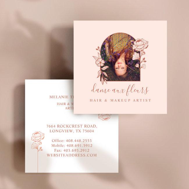 Modern Floral Rose Beauty Photo Arch Pink & Brown Square