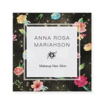 *~* Modern Floral Rose Pattern Gold Sequin Glitter Square
