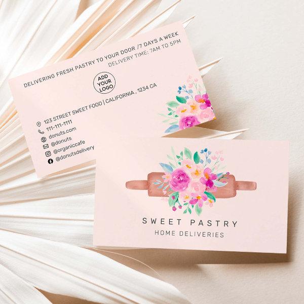Modern floral watercolor pastry bakery rolling pin