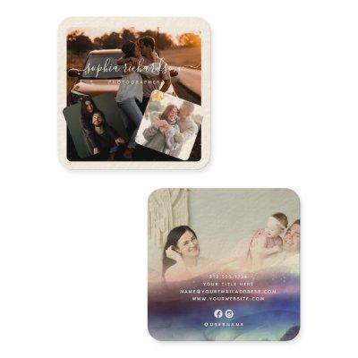Modern Four Photo Signature Cream Casual Square