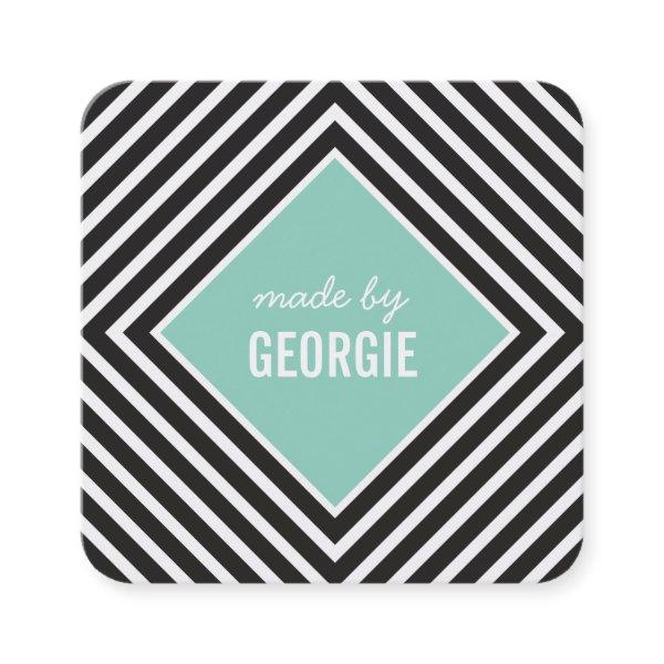 MODERN GEOMETRIC PATTERN diamond black white mint Square