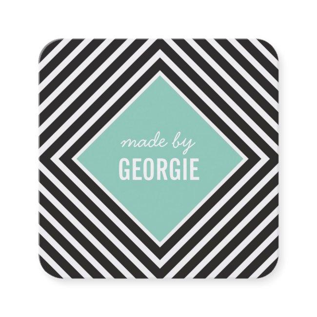 MODERN GEOMETRIC PATTERN diamond black white mint Square