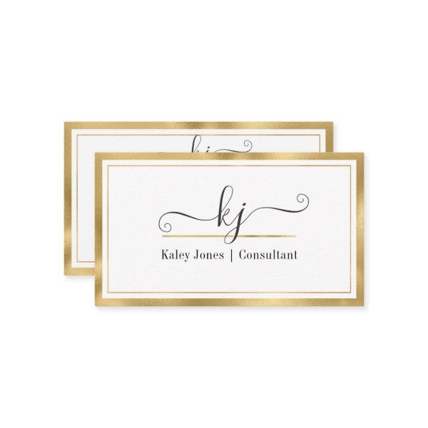 Modern Girly 2 Monogram Script Gold White  Busines