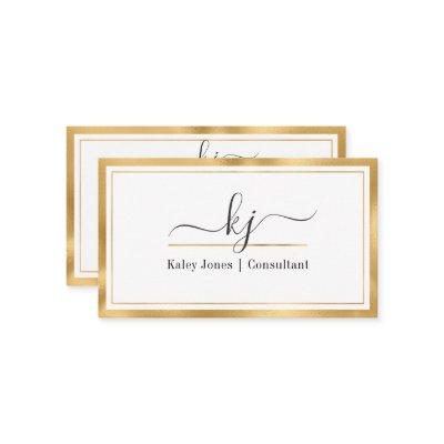 Modern Girly 2 Monogram Script Gold White
