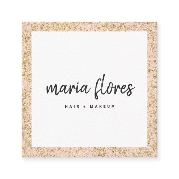 Modern girly pink chic gold glitter sparkles photo square