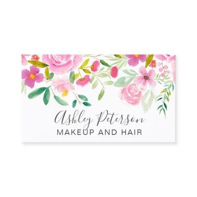 Modern girly pink green floral watercolor makeup