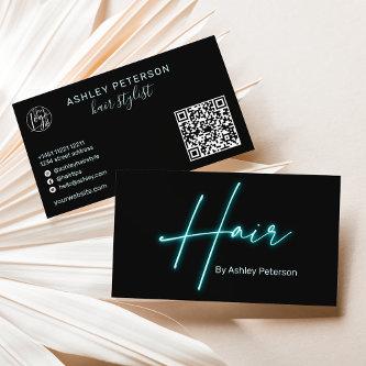 Modern glam neon hair script logo qr code