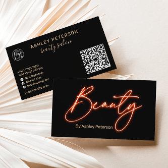 Modern glam orange neon beauty script logo qr code