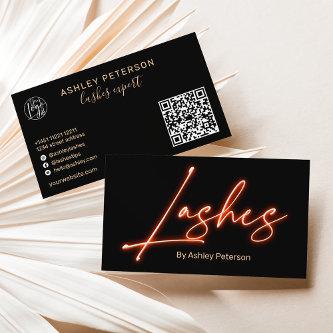 Modern glam orange neon lashes script logo qr code